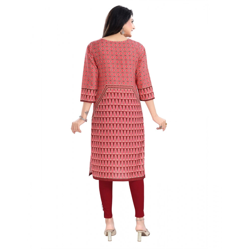 3/4th Sleeve Cotton Blend Tunic Long Kurti (Pink)