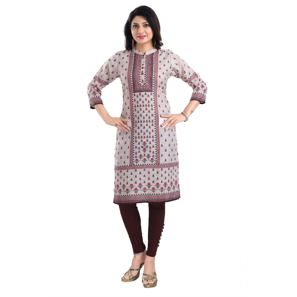 3/4th Sleeve Cotton Blend Tunic Long Kurti (Beige)