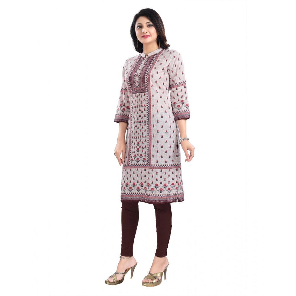 3/4th Sleeve Cotton Blend Tunic Long Kurti (Beige)