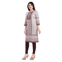 3/4th Sleeve Cotton Blend Tunic Long Kurti (Beige)