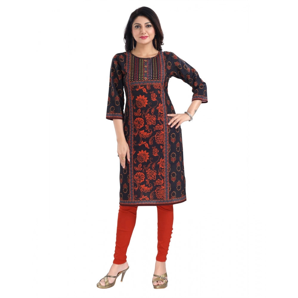 3/4th Sleeve Cotton Blend Tunic Long Kurti (Grey)