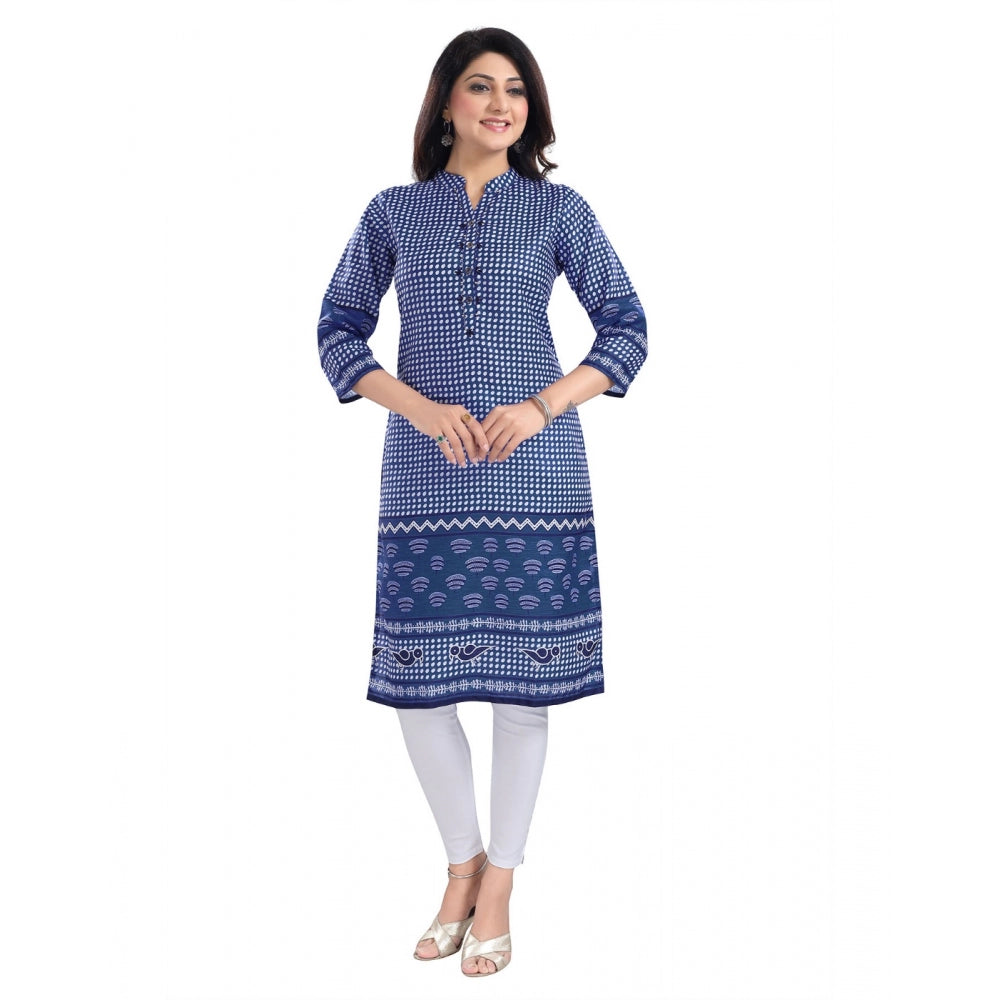 3/4th Sleeve Cotton Blend Tunic Long Kurti (Blue)