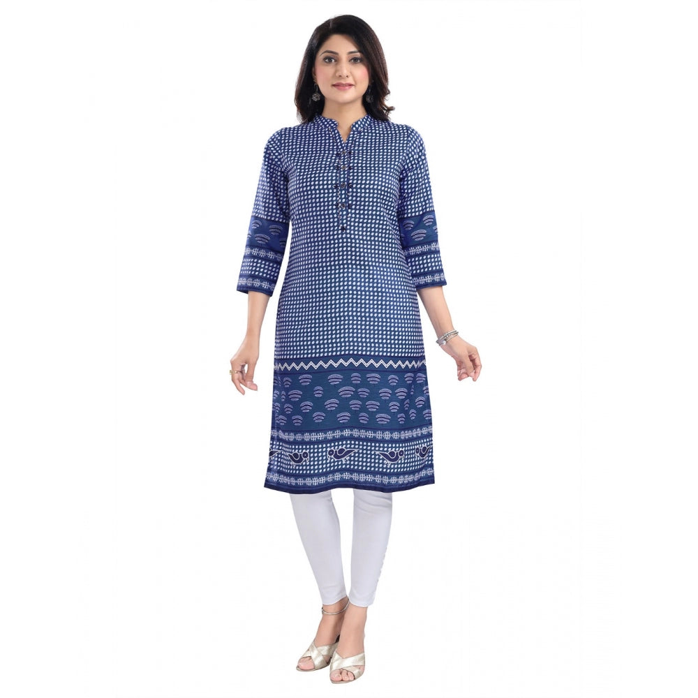 3/4th Sleeve Cotton Blend Tunic Long Kurti (Blue)