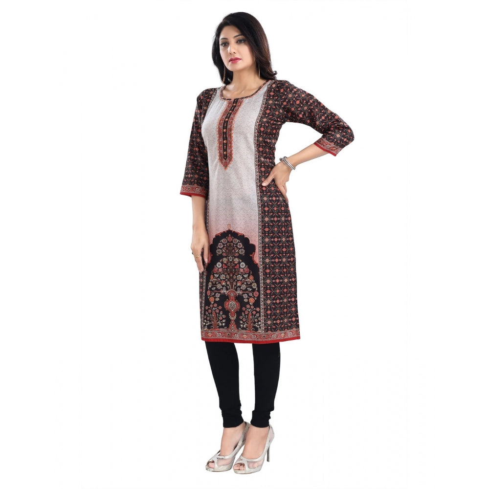 3/4th Sleeve Cotton Blend Tunic Long Kurti (Brown)