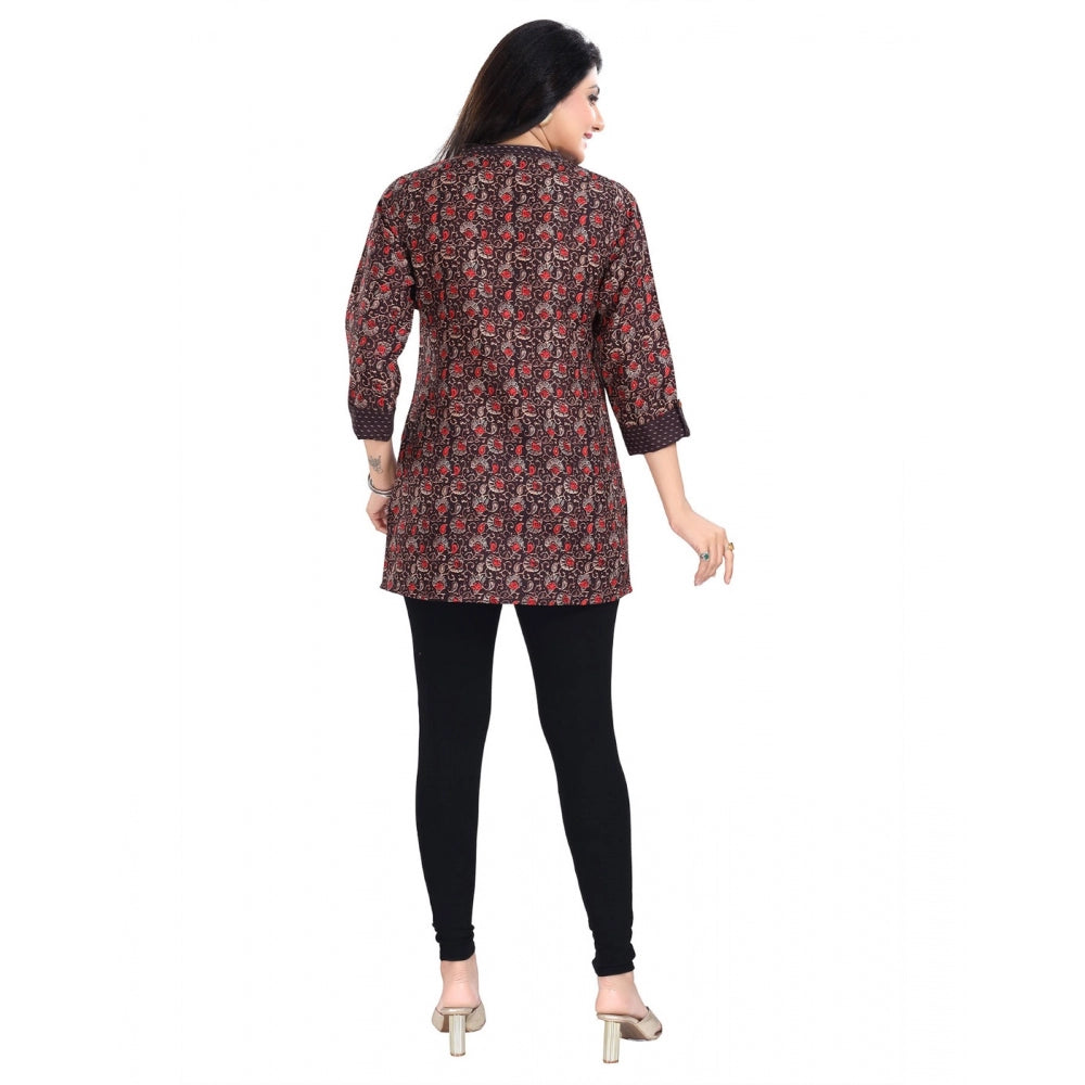 3/4th Sleeve Viscose Blend Tunic Short Top (Brown)