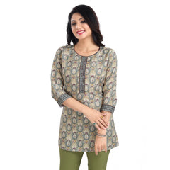 3/4th Sleeve Viscose Blend Tunic Short Top (Multicolor)