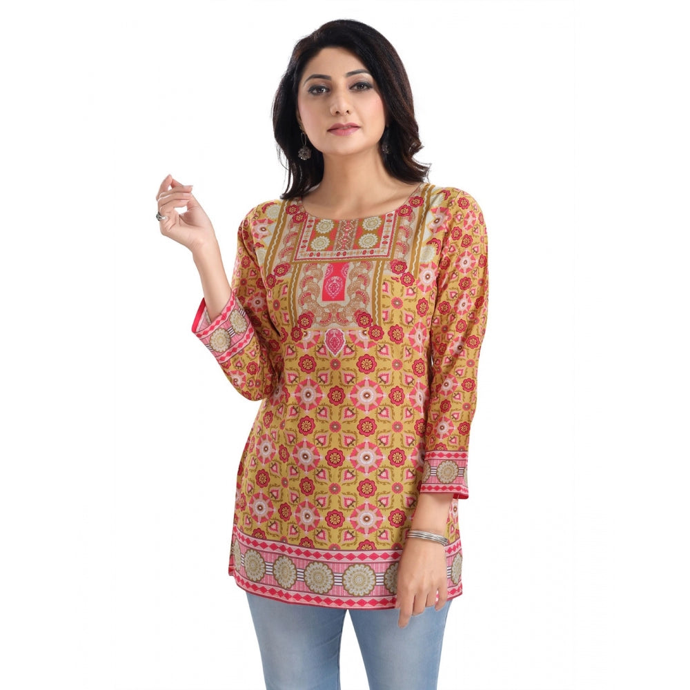 3/4th Sleeve Faux Crepe Tunic Short Top (Multicolor)