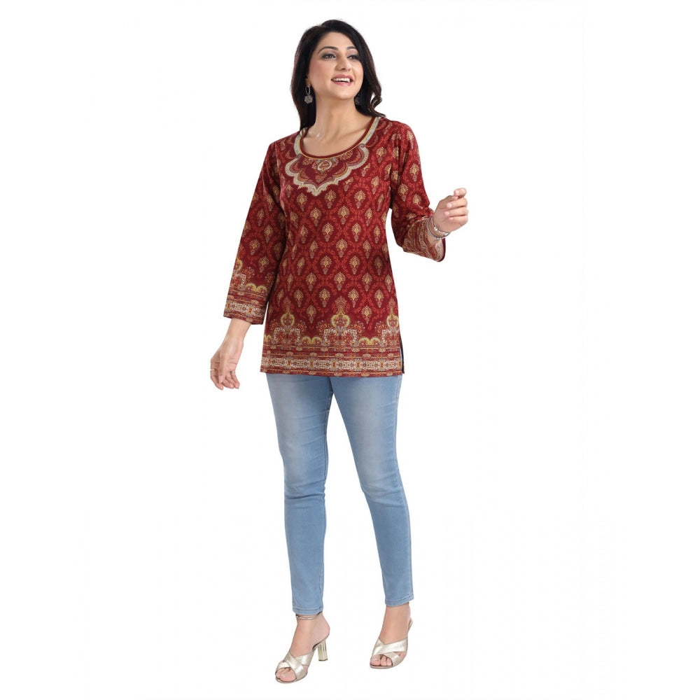 3/4th Sleeve Summer Cool Tunic Short Top (Red)