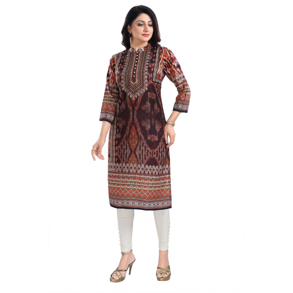 3/4th Sleeve Masleen Tunic Long Kurti (Brown)