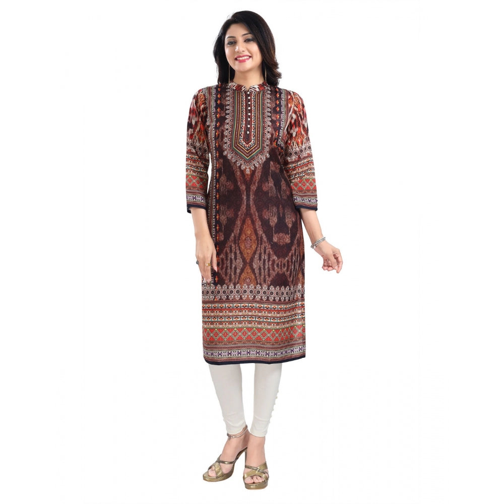 3/4th Sleeve Masleen Tunic Long Kurti (Brown)