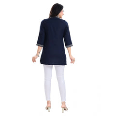 3/4th Sleeve Viscose Tunic Short Top (Blue)