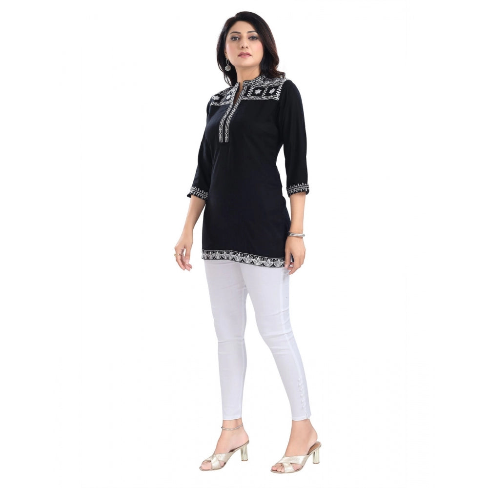 3/4th Sleeve Viscose Tunic Short Top (Black)