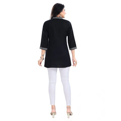 3/4th Sleeve Viscose Tunic Short Top (Black)