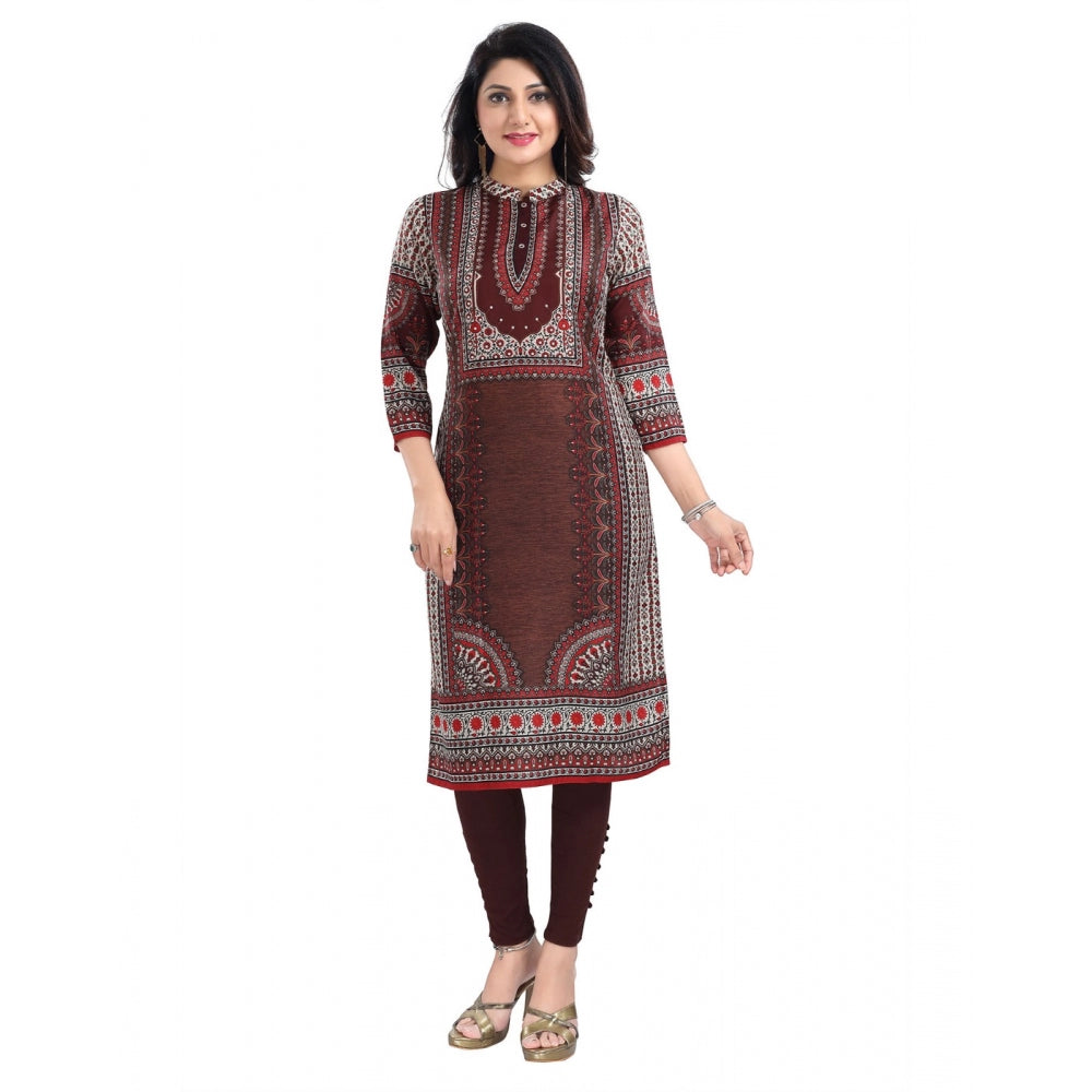 3/4th Sleeve Masleen Tunic Long Kurti (Brown)