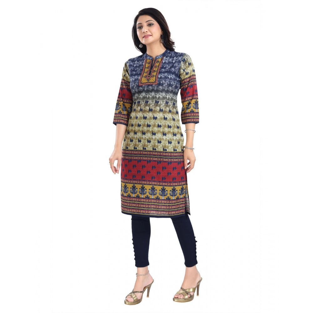 3/4th Sleeve Cotton Blend Tunic Long Kurti (Multicolor)