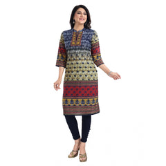 3/4th Sleeve Cotton Blend Tunic Long Kurti (Multicolor)