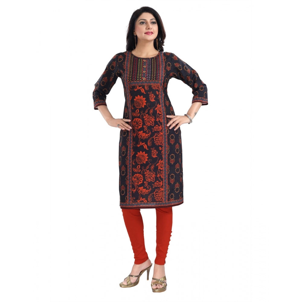 3/4th Sleeve Cotton Blend Tunic Long Kurti (Grey)