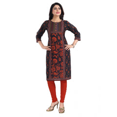 3/4th Sleeve Cotton Blend Tunic Long Kurti (Grey)