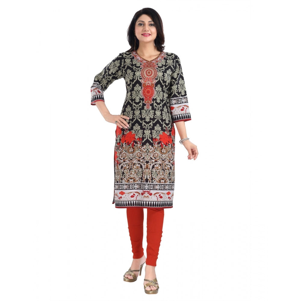 3/4th Sleeve Cotton Blend Tunic Long Kurti (Black)