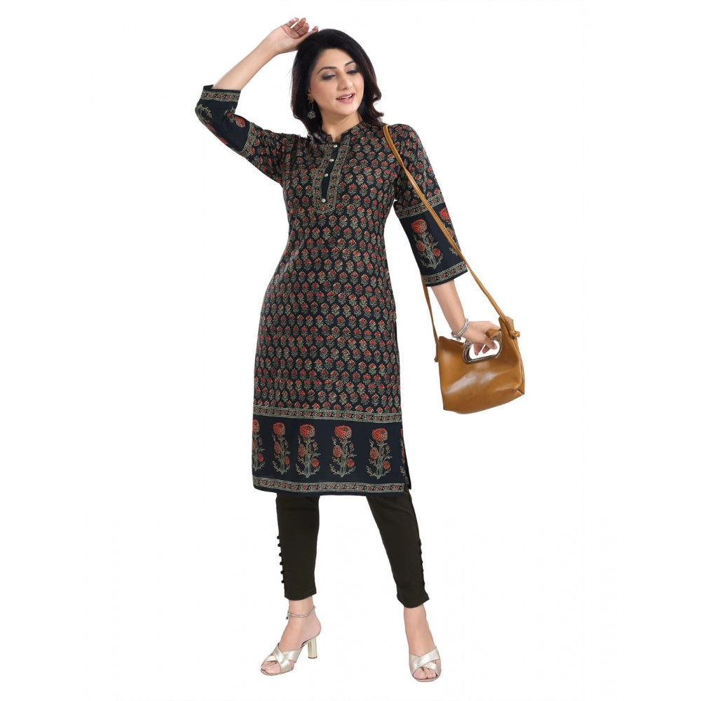 3/4th Sleeve Cotton Blend Tunic Long Kurti (Black)