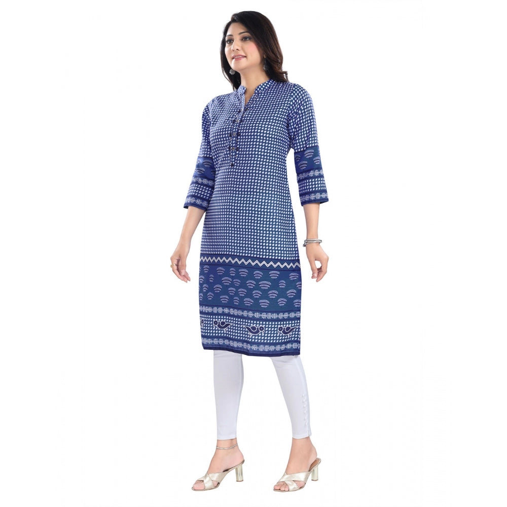 3/4th Sleeve Cotton Blend Tunic Long Kurti (Blue)