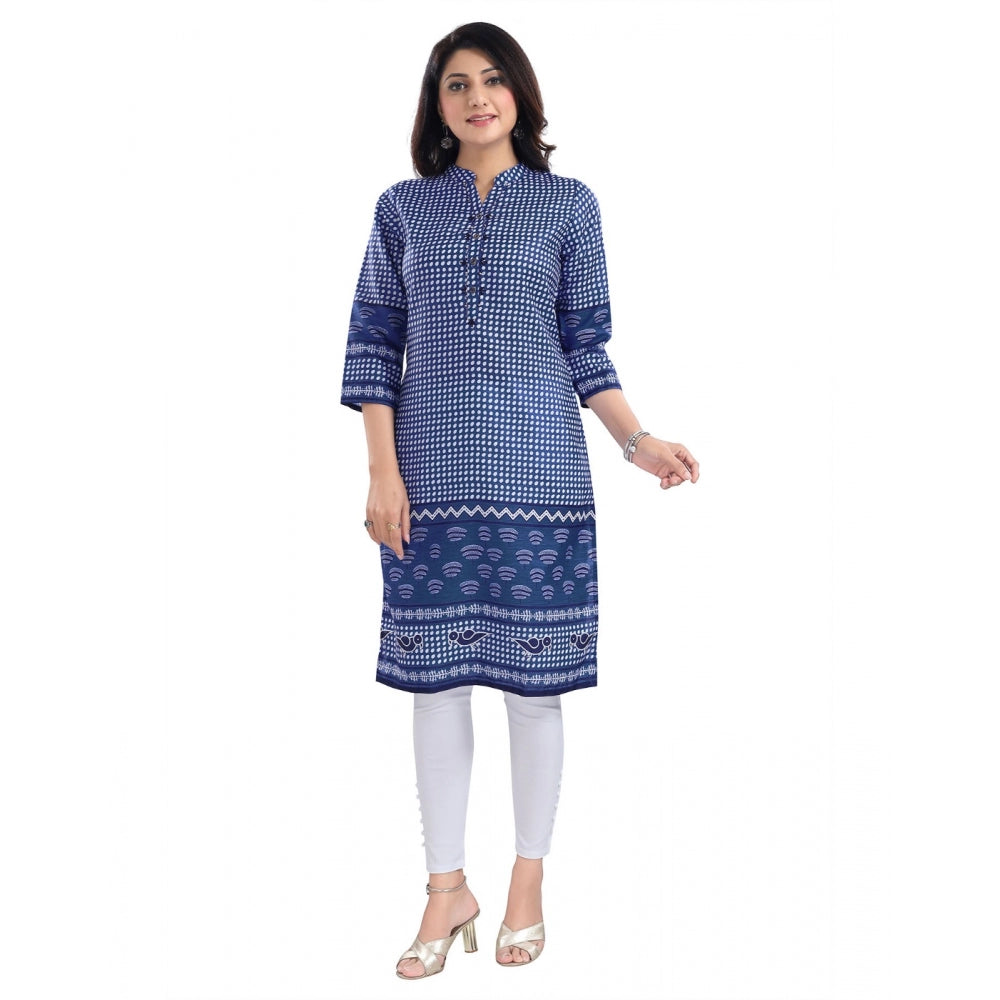 3/4th Sleeve Cotton Blend Tunic Long Kurti (Blue)