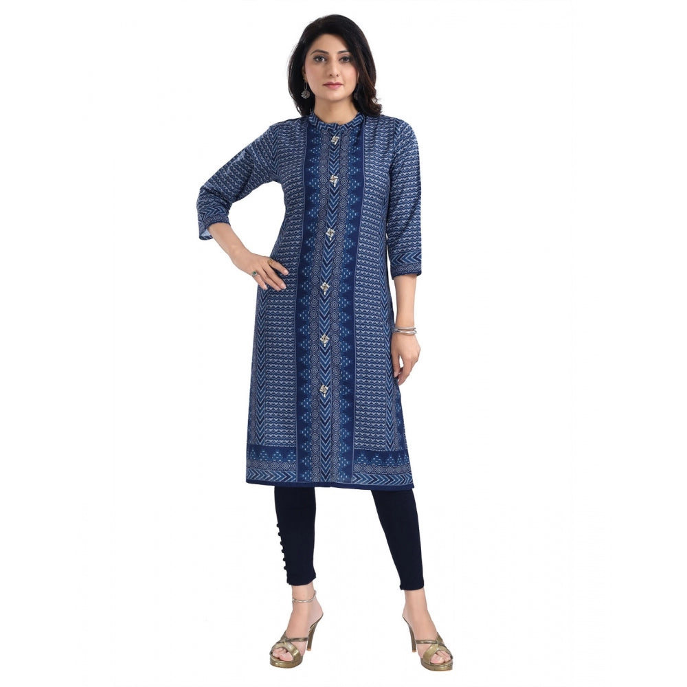 3/4th Sleeve Cotton Blend Tunic Long Kurti (Blue)