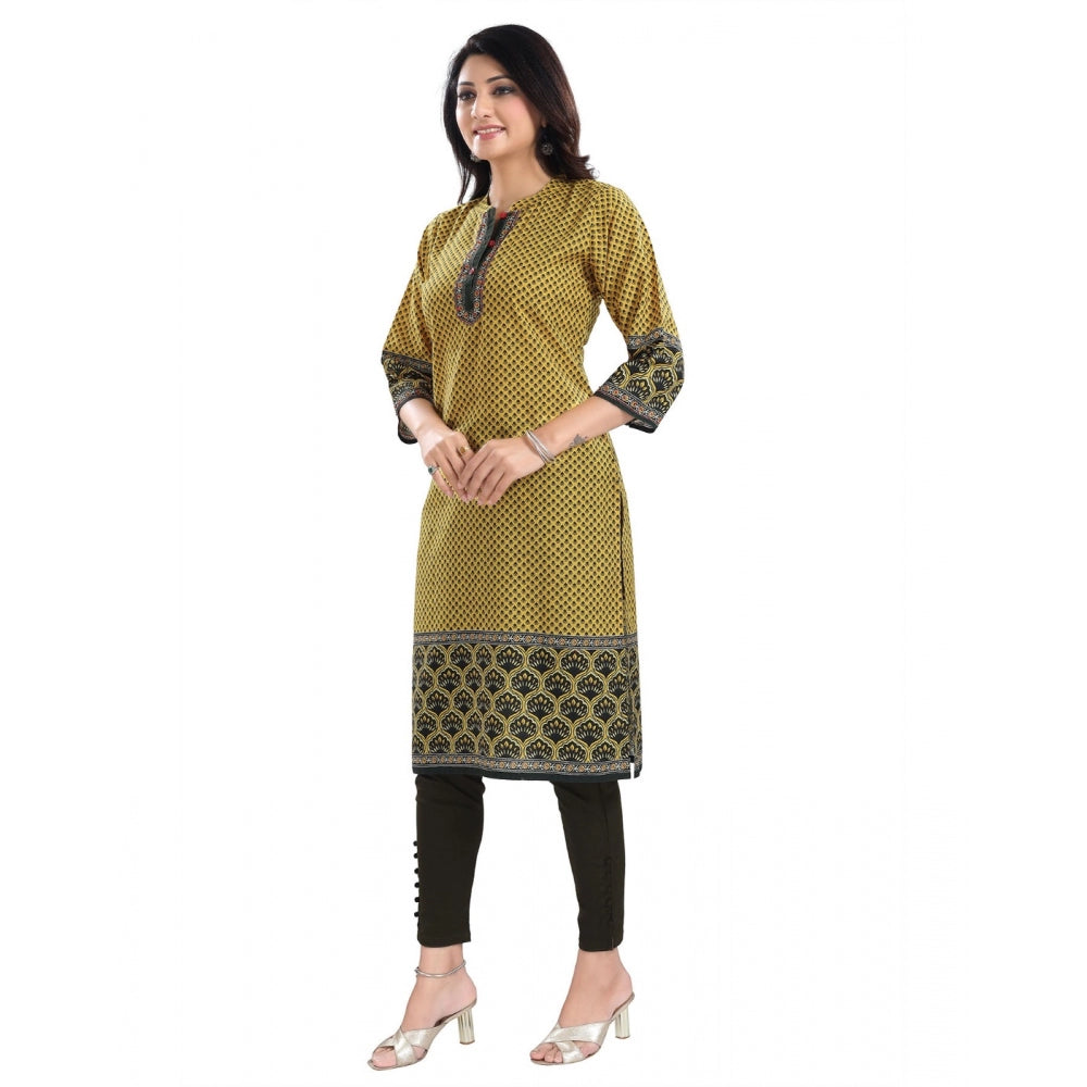 3/4th Sleeve Cotton Blend Tunic Long Kurti (Yellow)