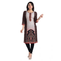 3/4th Sleeve Cotton Blend Tunic Long Kurti (Brown)