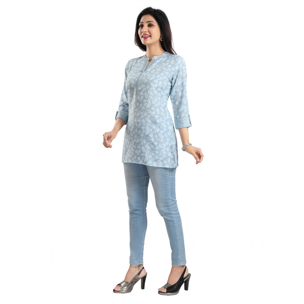 3/4th Sleeve Viscose Blend Tunic Short Top (Blue)