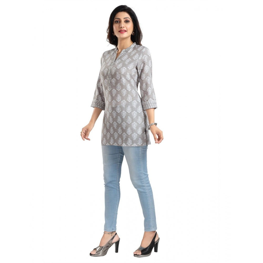 3/4th Sleeve Viscose Blend Tunic Short Top (Grey)