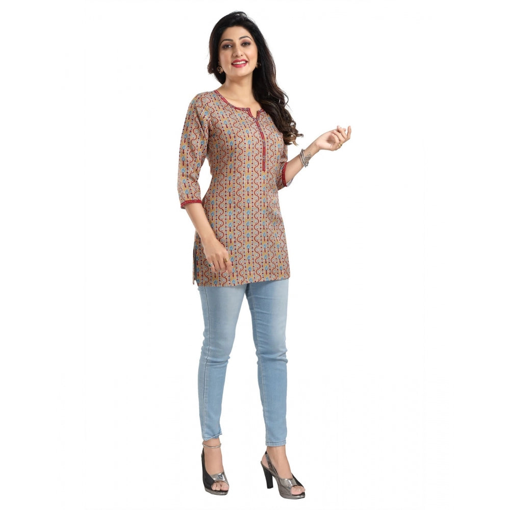 3/4th Sleeve Viscose Blend Tunic Short Top (Multicolor)