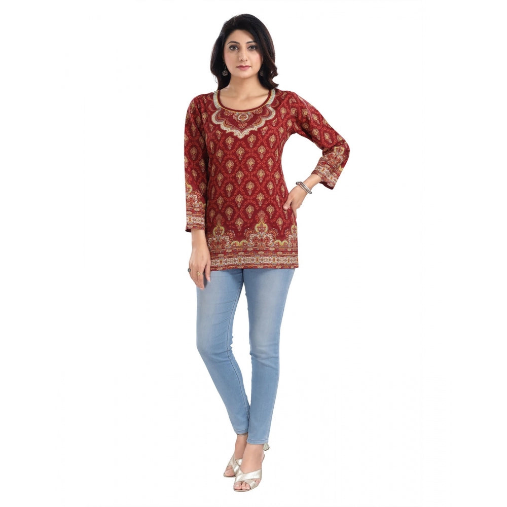 3/4th Sleeve Summer Cool Tunic Short Top (Red)