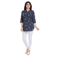 3/4th Sleeve Polyester Tunic Short Top (Blue)