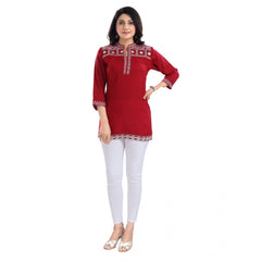 3/4th Sleeve Viscose Tunic Short Top (Red)