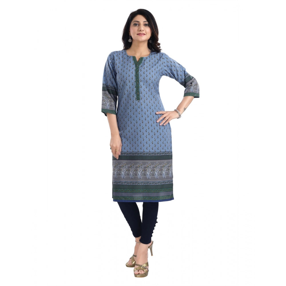 3/4th Sleeve Cotton Blend Tunic Long Kurti (Blue)