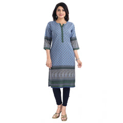 3/4th Sleeve Cotton Blend Tunic Long Kurti (Blue)