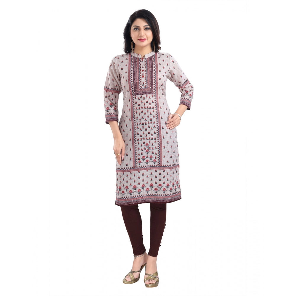 3/4th Sleeve Cotton Blend Tunic Long Kurti (Beige)