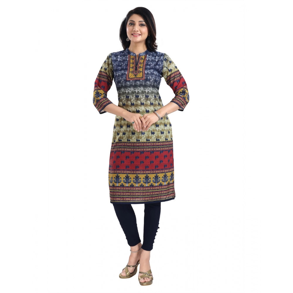 3/4th Sleeve Cotton Blend Tunic Long Kurti (Multicolor)