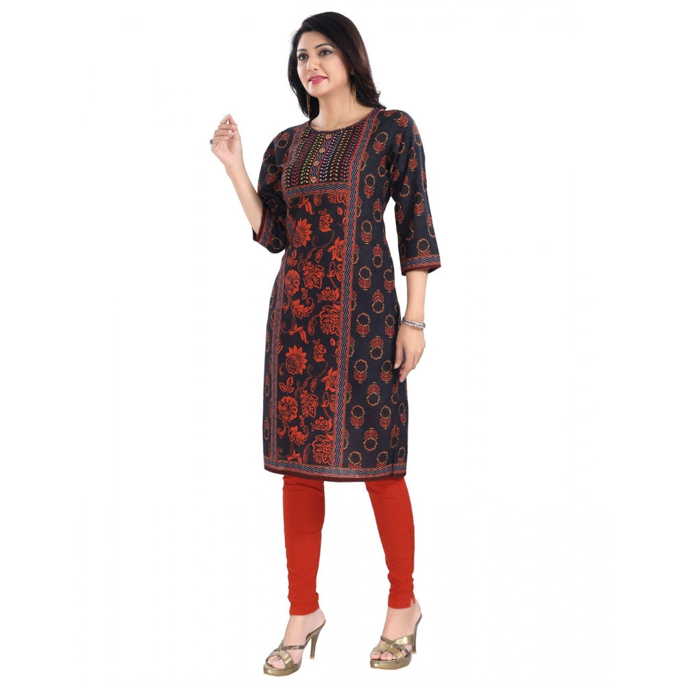 3/4th Sleeve Cotton Blend Tunic Long Kurti (Grey)