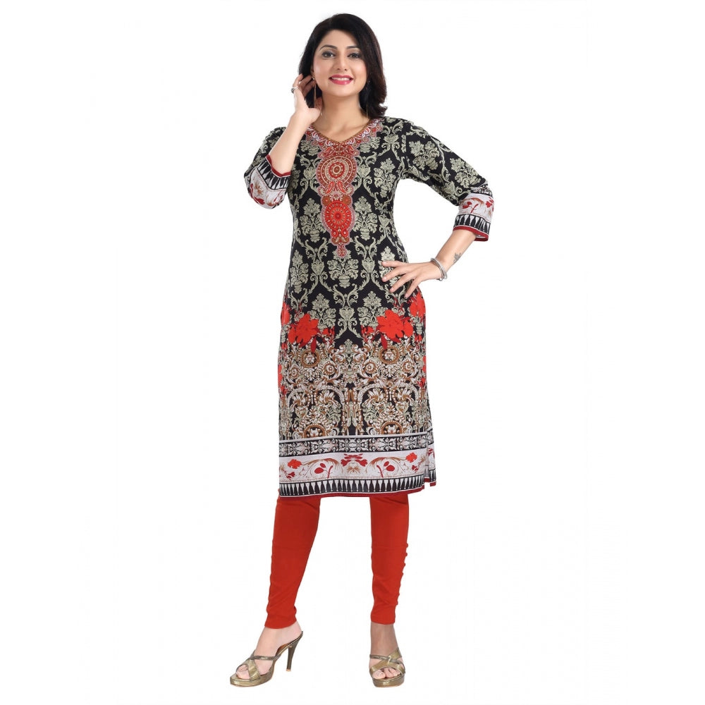 3/4th Sleeve Cotton Blend Tunic Long Kurti (Black)