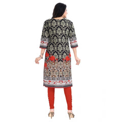 3/4th Sleeve Cotton Blend Tunic Long Kurti (Black)