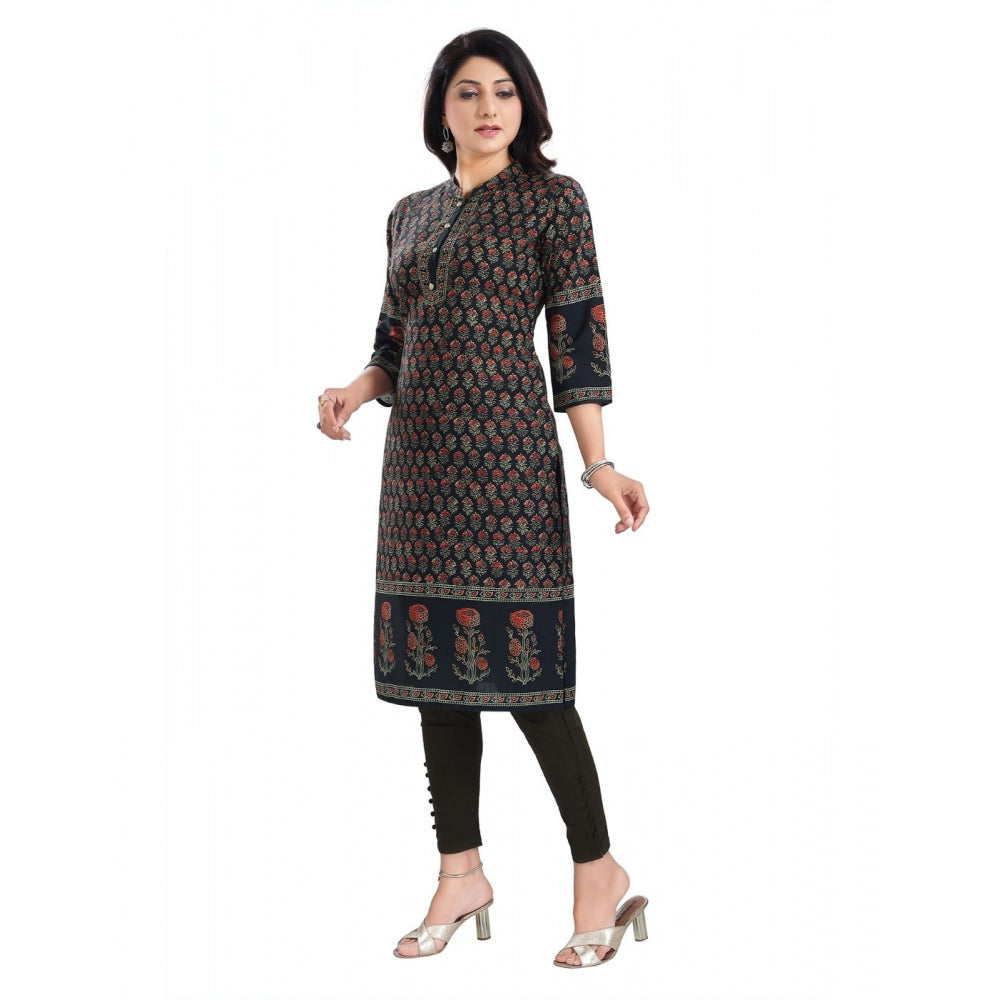 3/4th Sleeve Cotton Blend Tunic Long Kurti (Black)