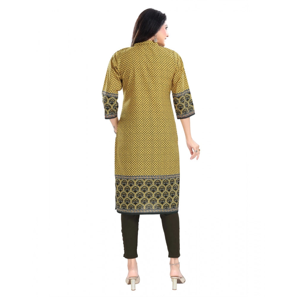 3/4th Sleeve Cotton Blend Tunic Long Kurti (Yellow)