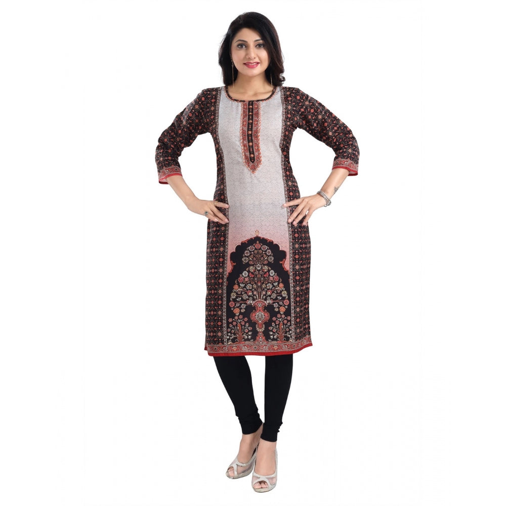 3/4th Sleeve Cotton Blend Tunic Long Kurti (Brown)