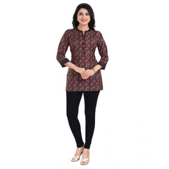 3/4th Sleeve Viscose Blend Tunic Short Top (Brown)