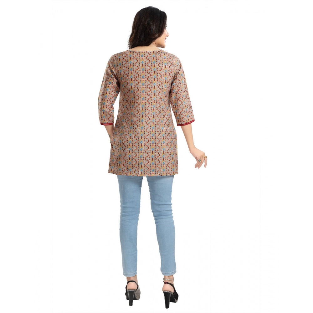 3/4th Sleeve Viscose Blend Tunic Short Top (Multicolor)