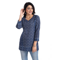 3/4th Sleeve Summer Cool Tunic Short Top (Blue)