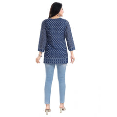 3/4th Sleeve Summer Cool Tunic Short Top (Blue)