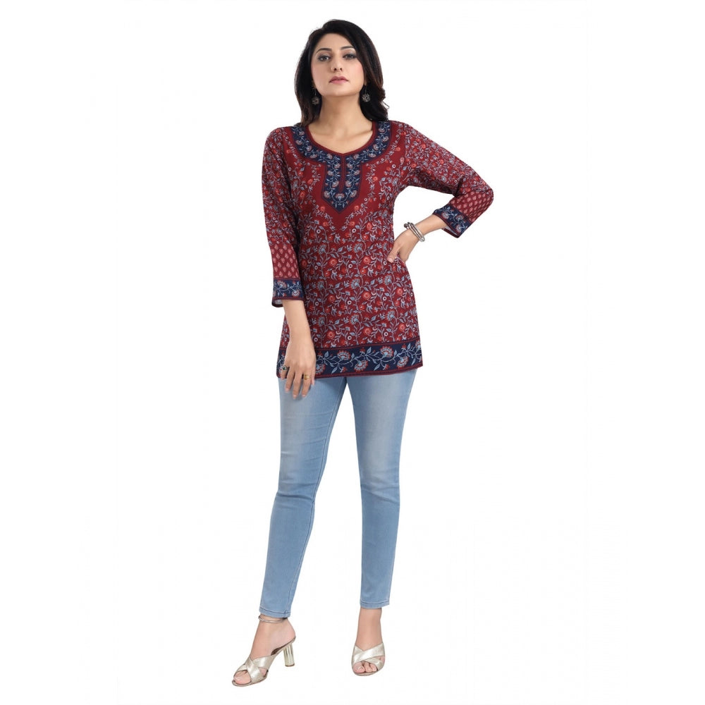 3/4th Sleeve Summer Cool Tunic Short Top (Maroon)